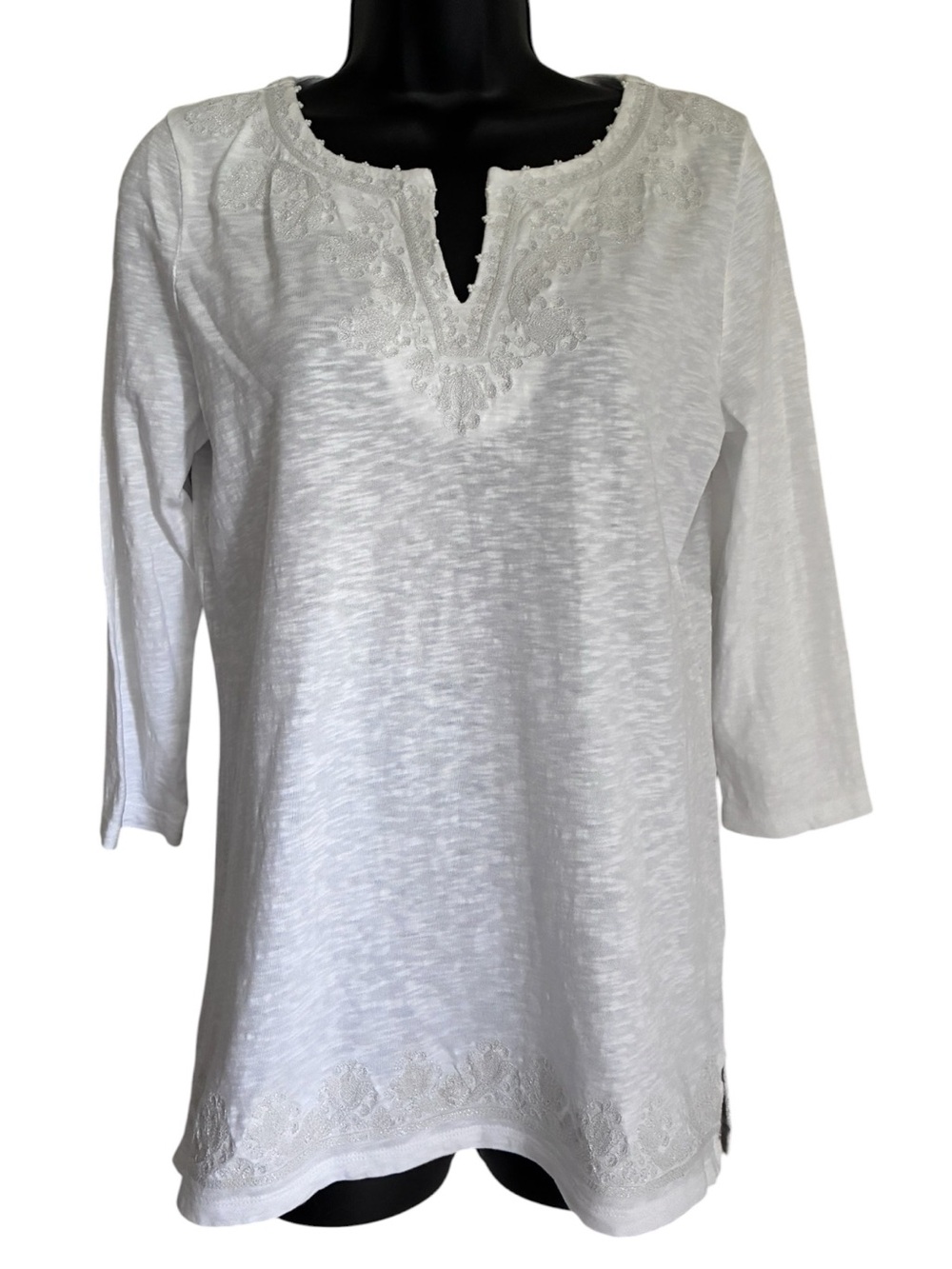 Talbots White Boho Fairy Embroidered Lightweight Cotton Tunic Top Sz SP